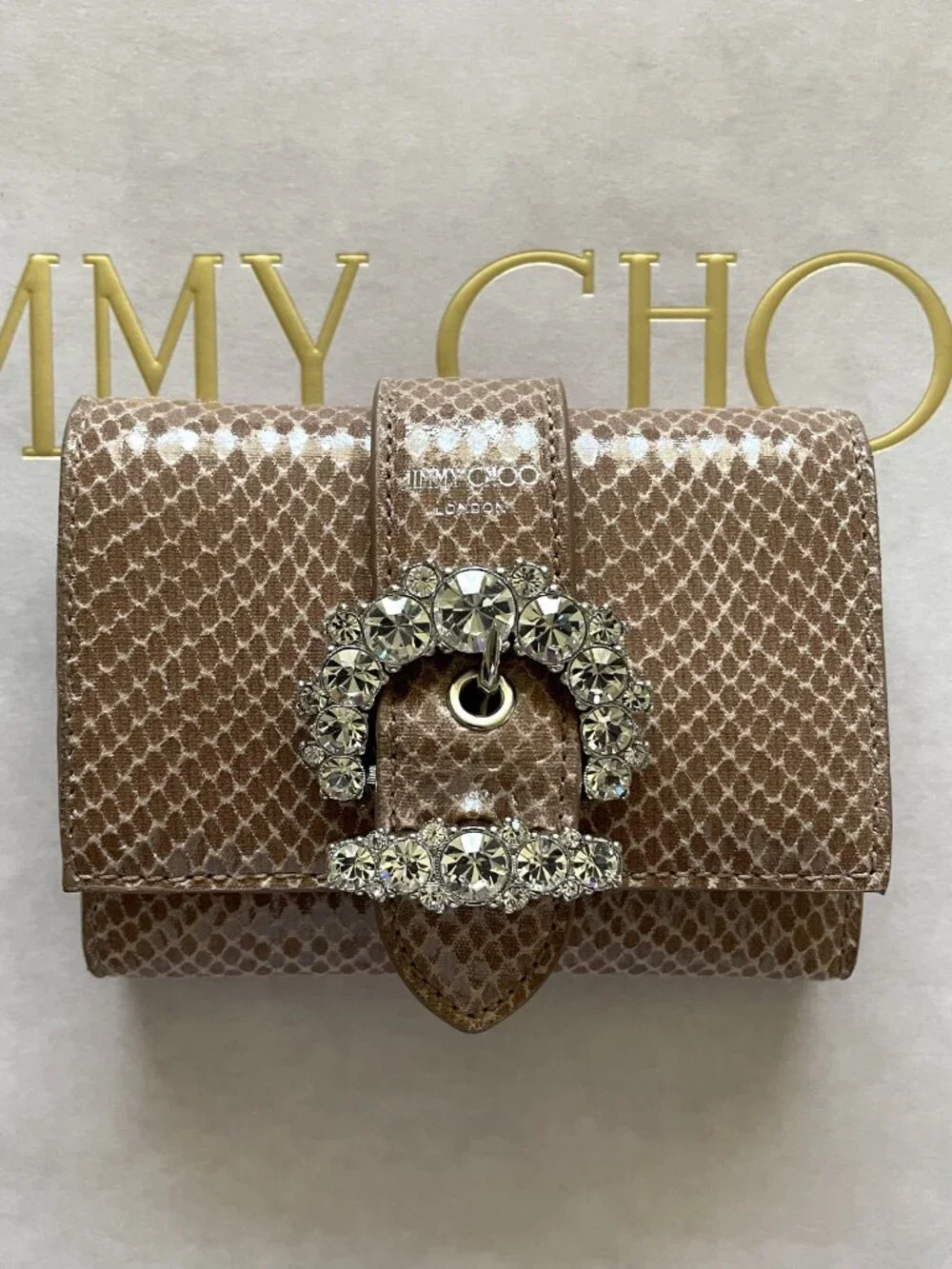 NWT Jimmy Choo Cheri Cosmos Leather CZ Jewel Card Holder Small Trifold Wallet